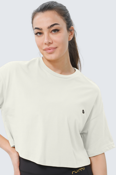 W Moon Tee Oversized Cropped - Natural