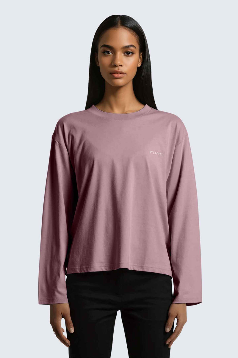 W Moon Tee Short Oversize Long-Sleeve - Rose Deep