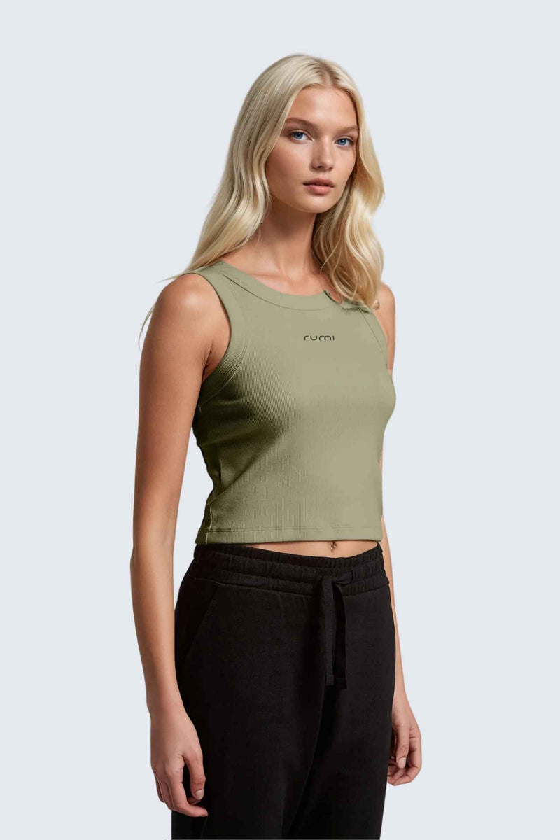 W MoonRib Cropped Tank - Pistachio Deep