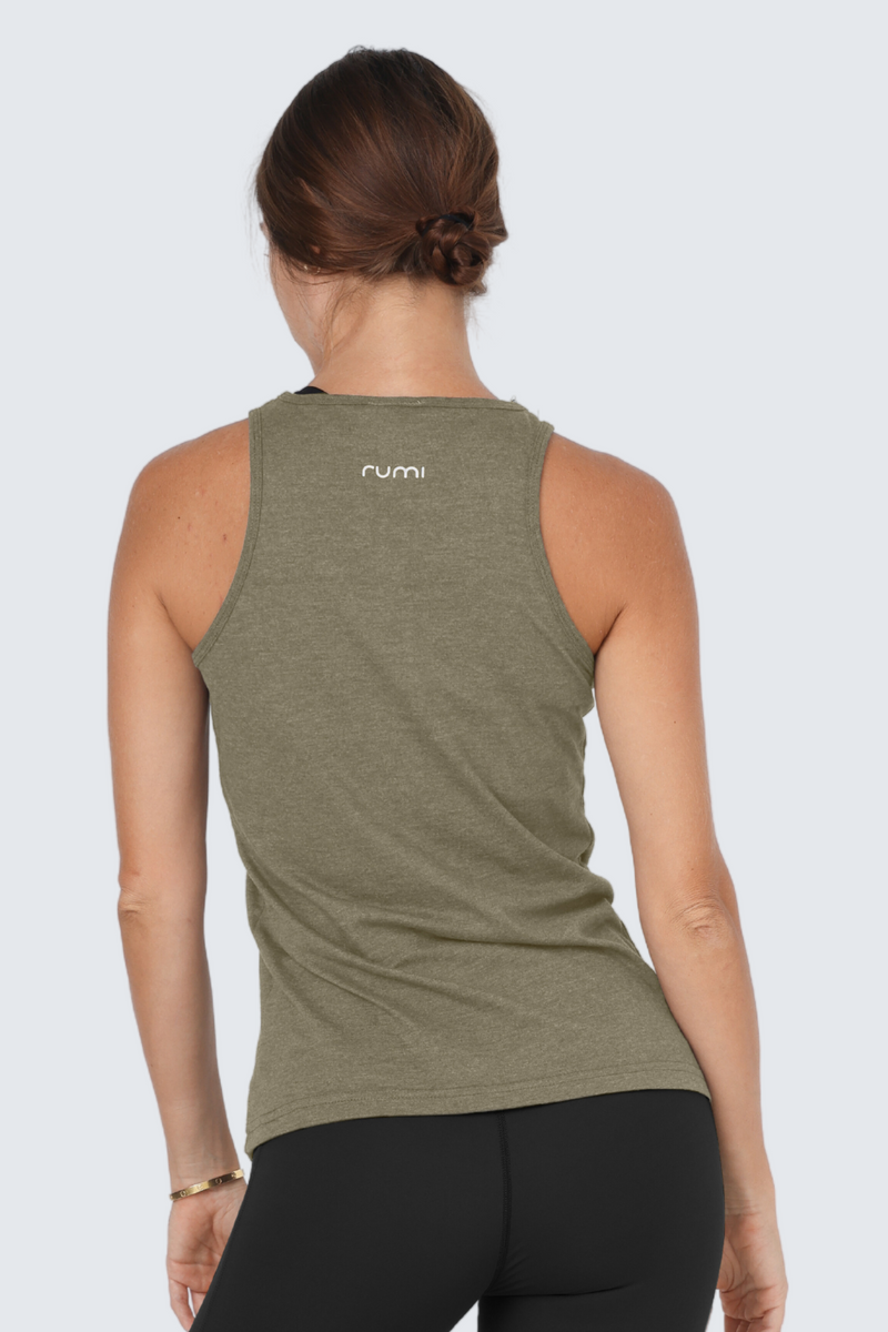 W Moon High-Neck Racerback Tank- Moss Heather