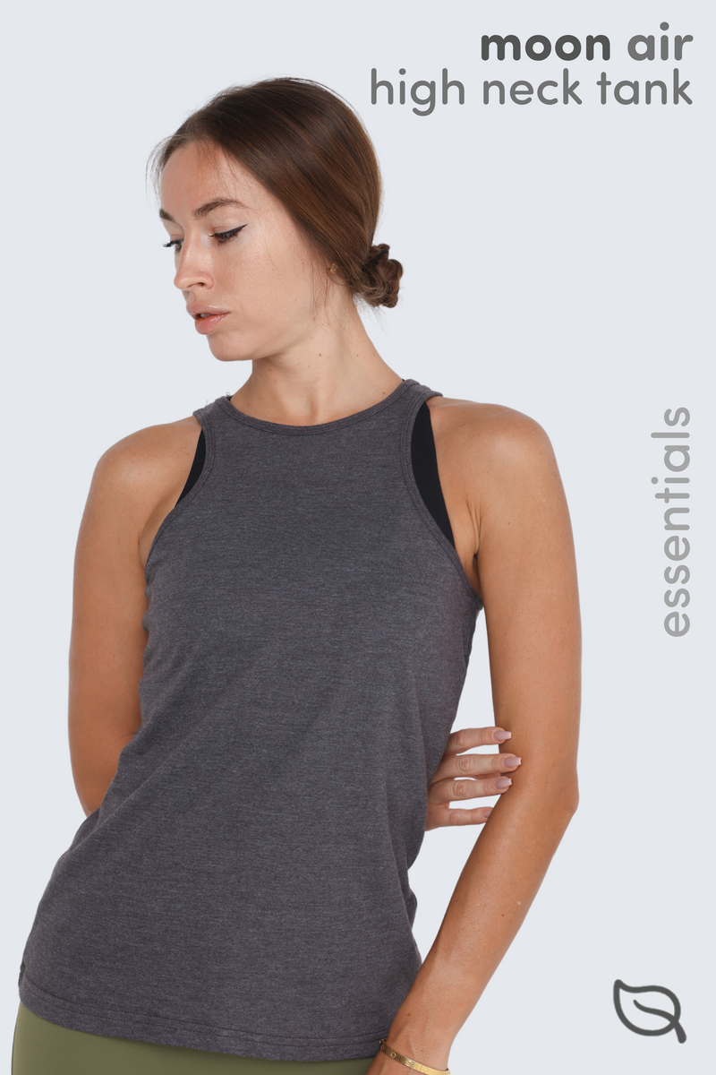 W Moon High-Neck Racerback Tank- Graphite Heather