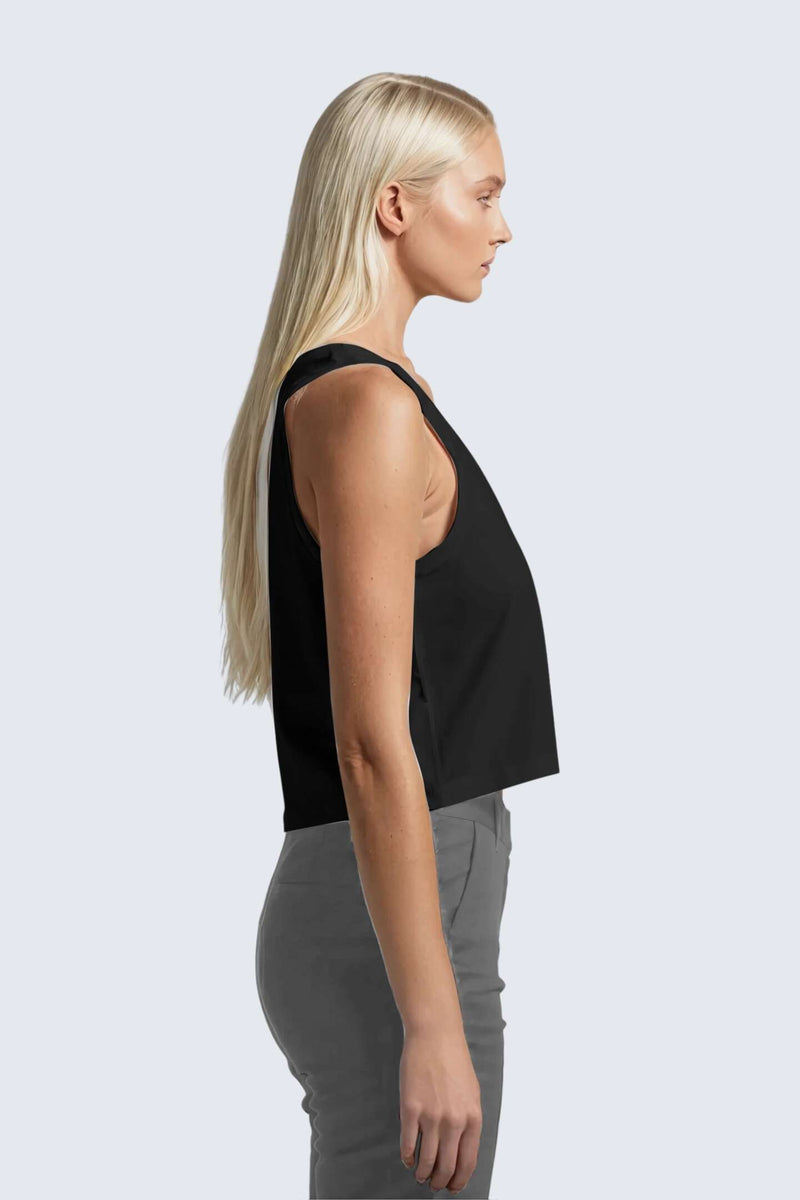 W Moon Air Cropped Singlet Tank - Black