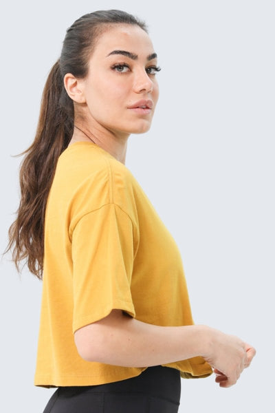 Rumi Earth - W Moon Tee Oversized Cropped - Turmeric - R111112TCP - Tops