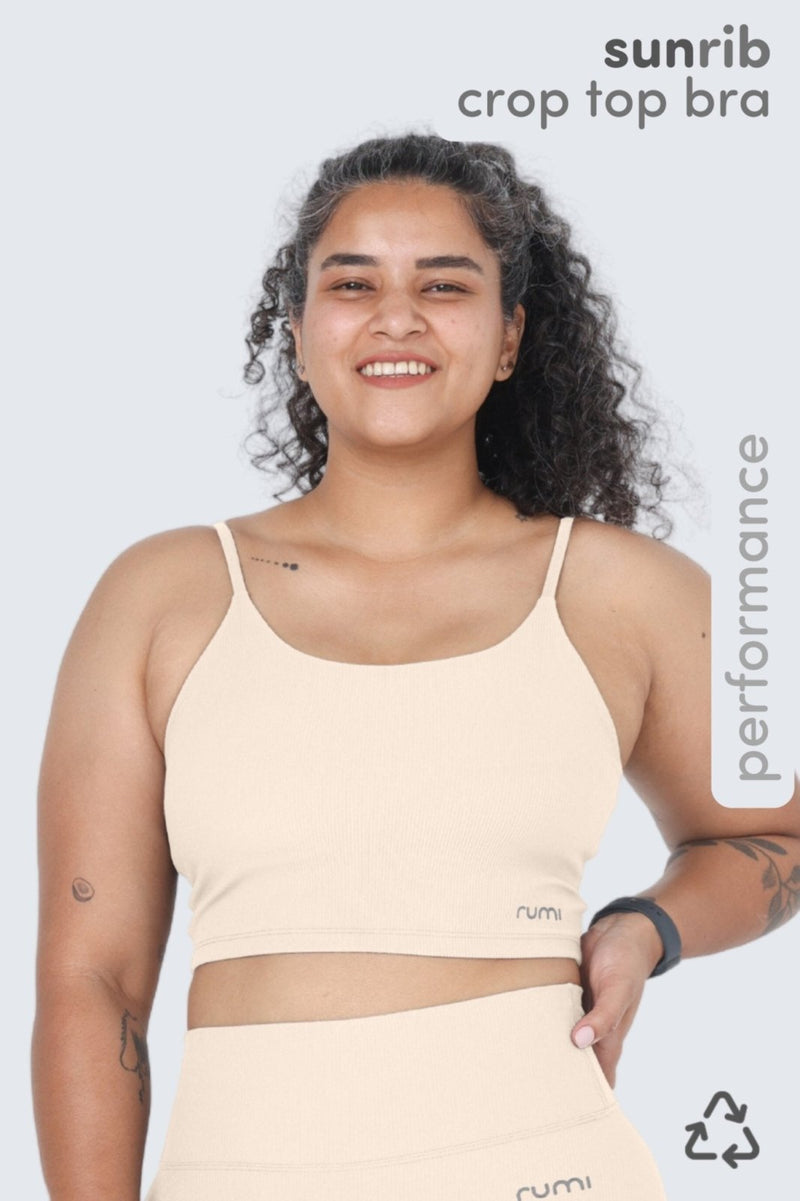 Sports Bra: Rumi Earth - W Sun Rib Crop Top Sports Bra - R128113